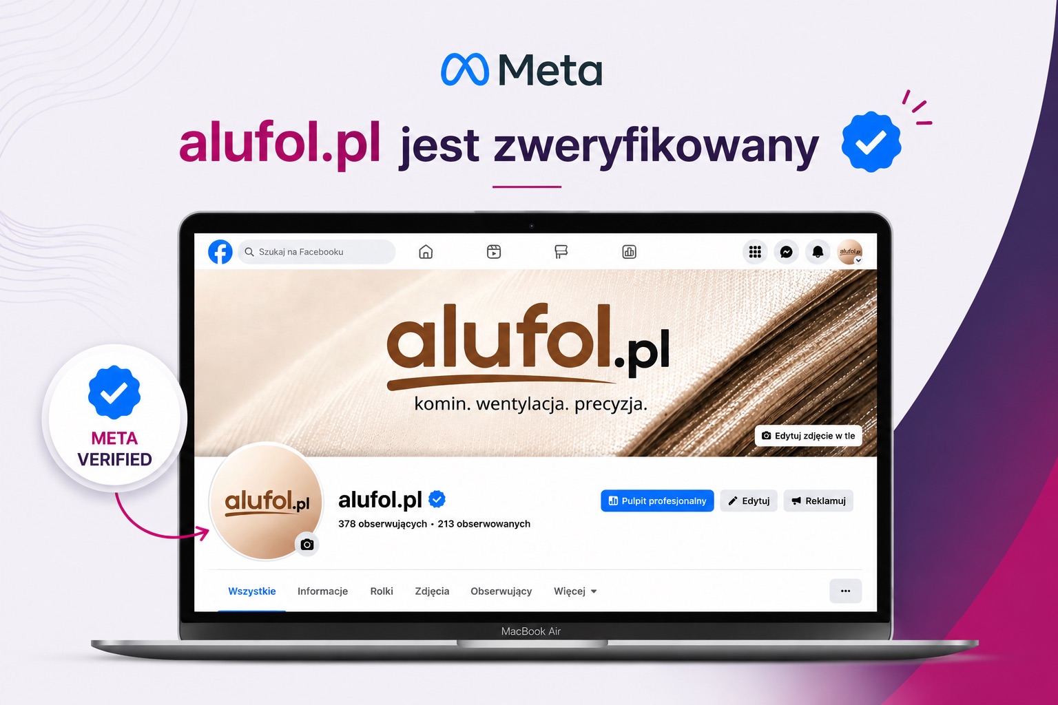 Profil Facebook alufol.pl zweryfikowany w&nbsp;Meta Verified