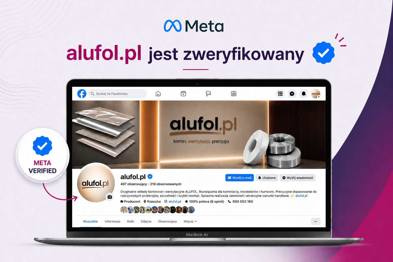 Profil Facebook alufol.pl zweryfikowany w&nbsp;Meta Verified