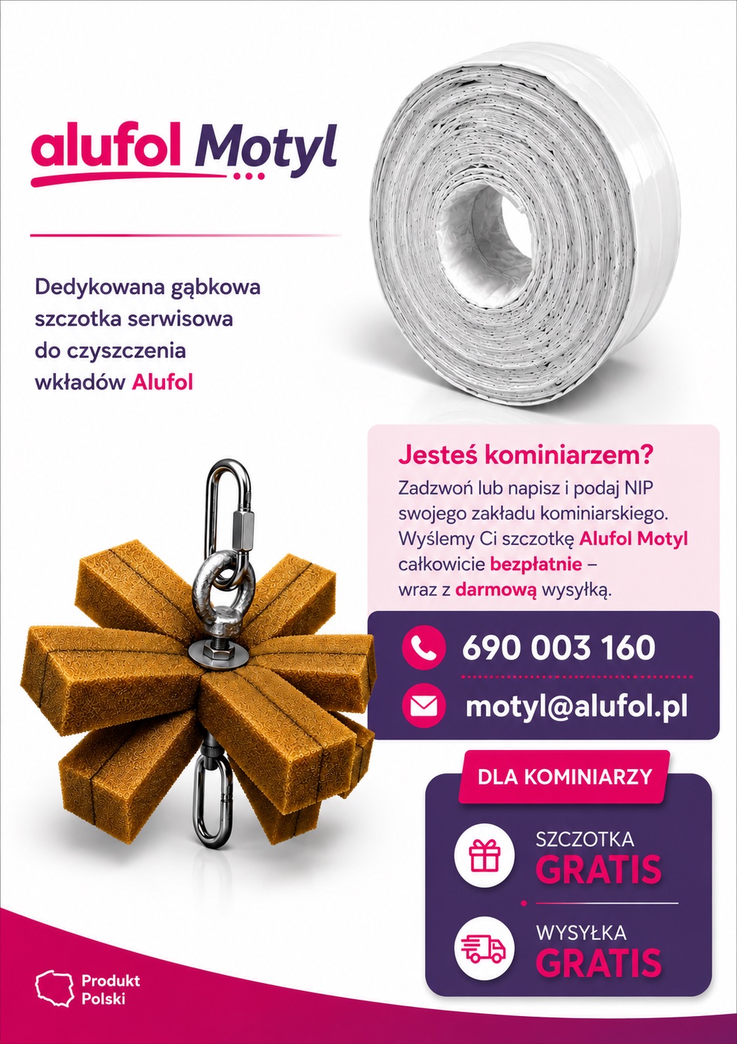 Szczotki Alufol Motyl oraz materiały informacyjne